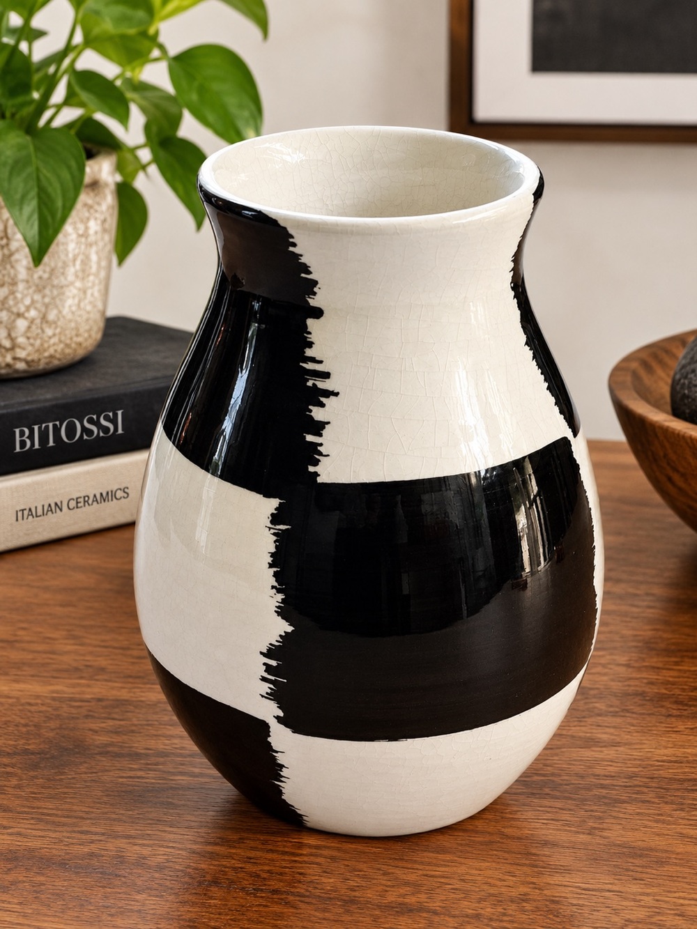 Vintage Bitossi for Crate & Barrel Made in Italy Black & White chequered Vase 8”